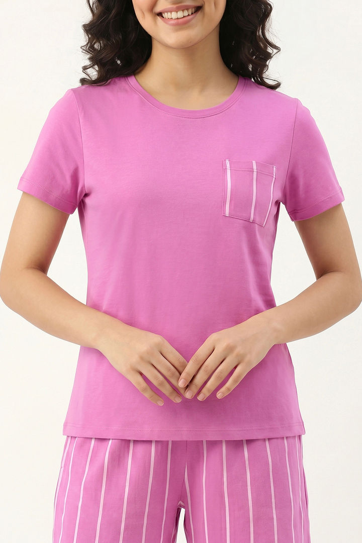 Zivame Thin Stripes Knit Cotton Short Set - Spring Crocus — image 4